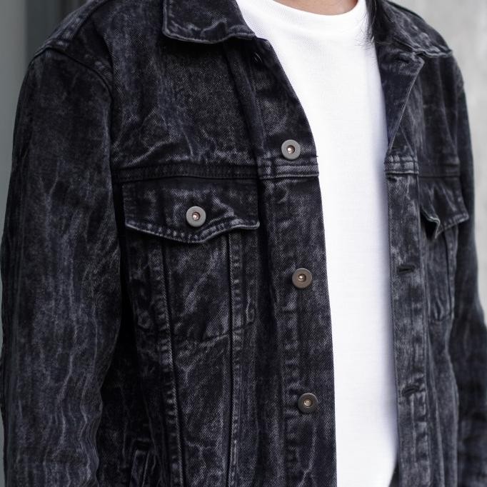 Murah Alpha Denim Trucker Jacket Black Washed [ Jaket Denim Pria ]