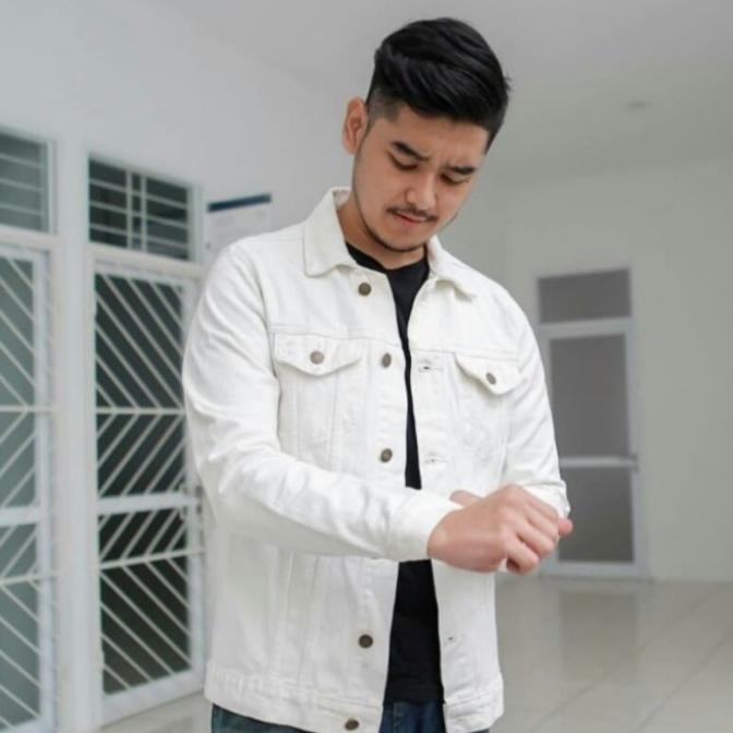 Sale Jaket Jeans Pria Putih Denim/Jaket Pria Putih Jeans Denim Murah