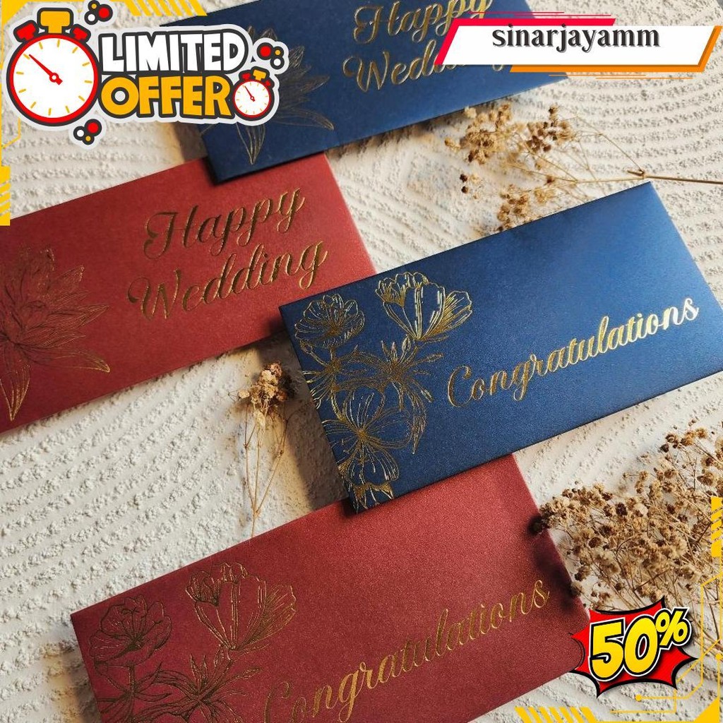 

Amplop Uang Horizontal Besar 9.5X18.5Cm Happy Wedding Congratulations / Angpao Selamat Bahan Fancy Jasmine / Angpau Wedding / Angpau Congratulations (Isi 10 Pcs) Gratis Ongkir