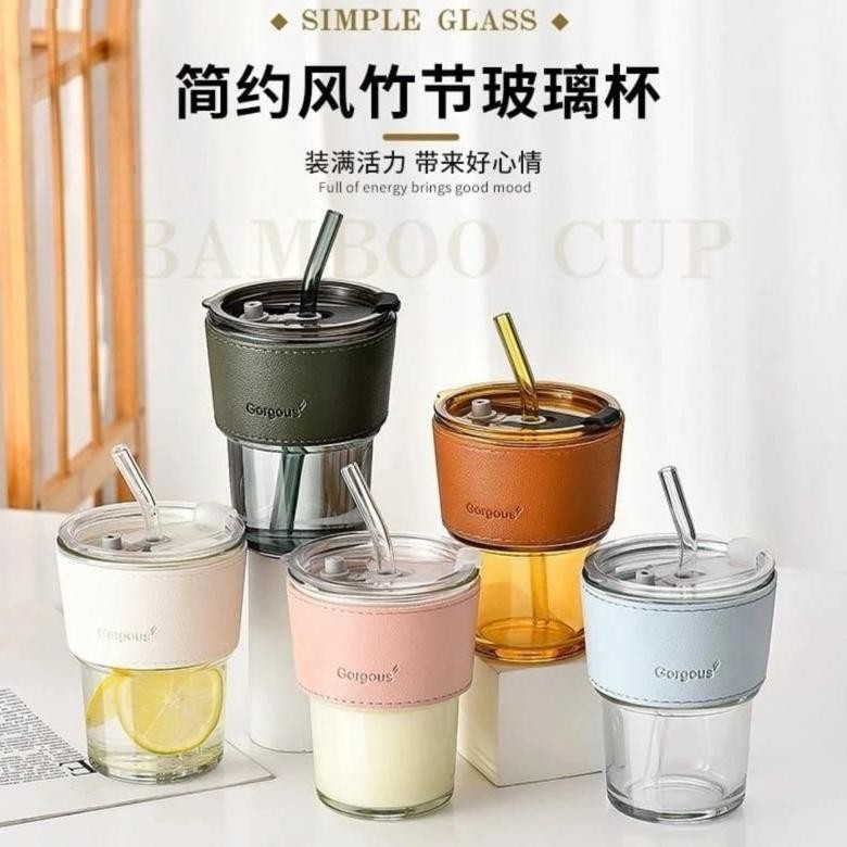 Bisa COD Gelas Kaca Gorgous 400ml Gelas Kaca Korean Aesthetic Gelas Kaca Sedotan Gelas Kaca Murah ||