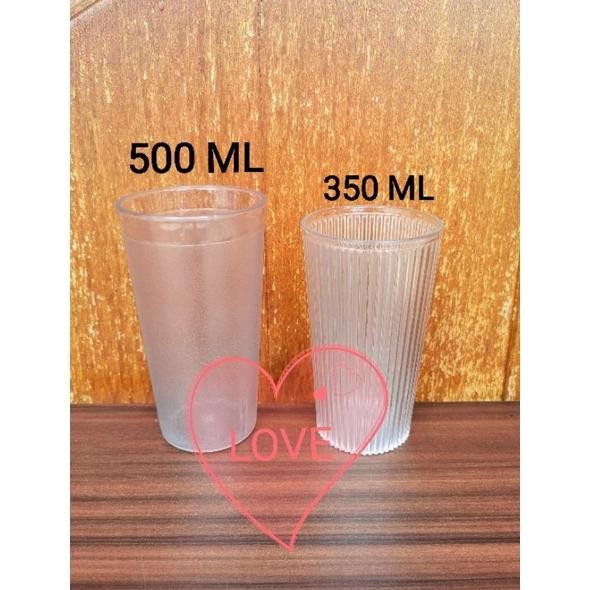Bisa COD (GRATIS PACKING) - Gelas Glass Cangkir Cup Mug Plastik Plastic Garis Bening 350 ml 350ml Tr
