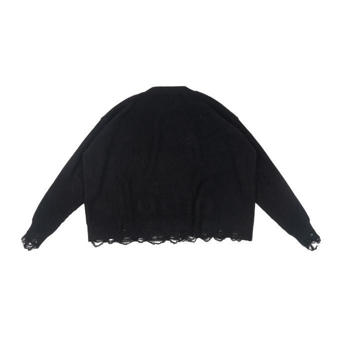NOMADSTUDIO Reborn - Black Distressed OversizedKnitSweater Terlaris