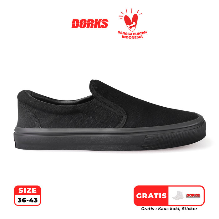 Dorks - Slip On Full Black Sepatu Sneakers Casual Pria