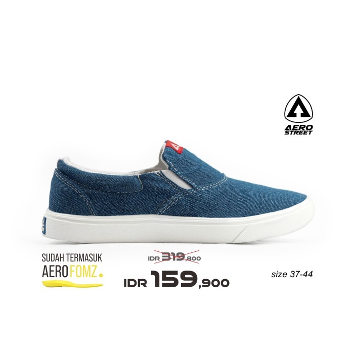 Aerostreet 37-44 Comfy Putih Navy Light Denim - Sepatu Slip On