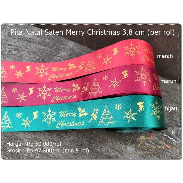 

Gnatl-319 : Pita Natal Saten Merry Christmas 3,8Cm (Per Rol)