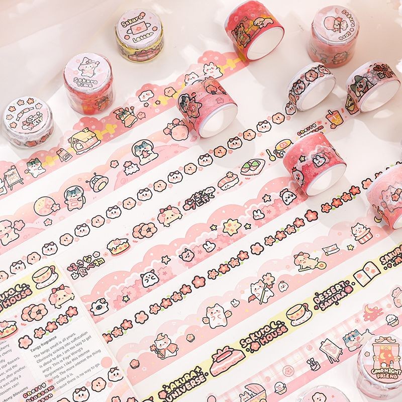 

Cute Cartoon Cherry Blossom Animal Washi Tape Journal Stickers