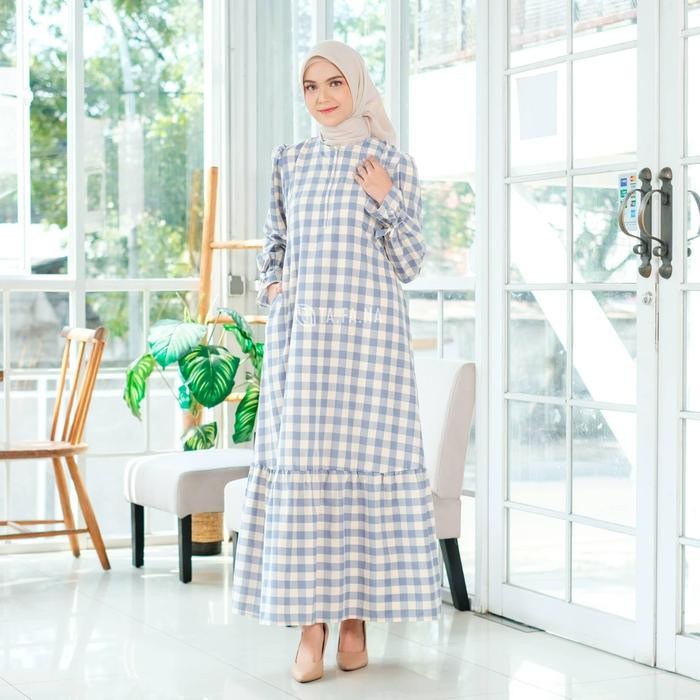 Tafana Hijab - Neila Dress Wanita Muslimah Kekinian Gamis Kualitas Butik Motif Kotak-Kotak Size Up