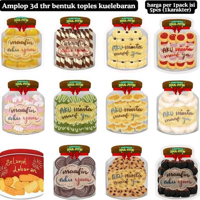 

amplop thr lebaran 2025 unik 3D toples kue lebaran 1pack isi 5pcs DEL