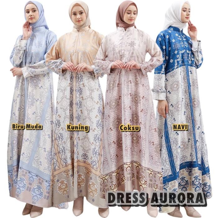 Gamis Aurora Maxmara Lux Bunga Muslim Jepang Nyaman Panjang Simple Motif Dress Katun Lebaran Dewasa