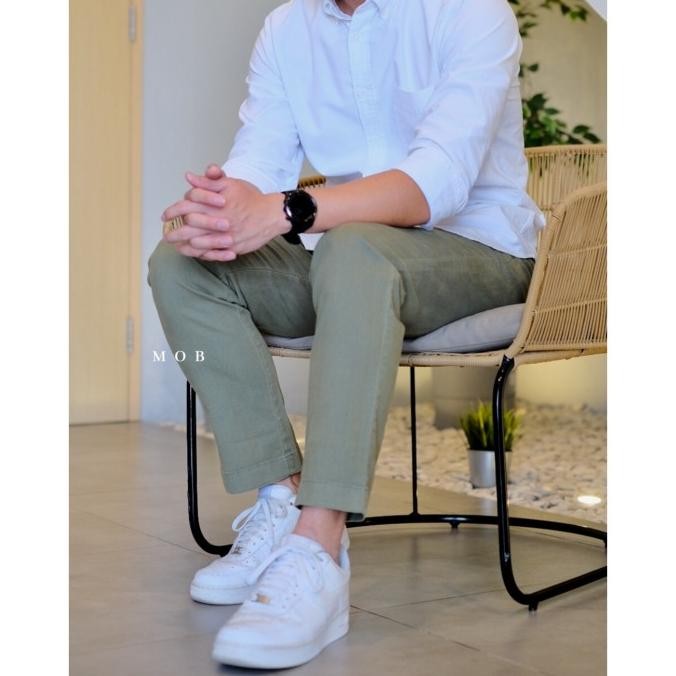 Celana Chino Brooks Brothers Cotton Linen Stretch Olive Original