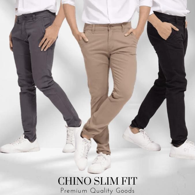 Celana Chino Panjang Clana Chinos Pria Cino Kantor Slimfit Hitam Mocca Cream Abu Katun Slim Fit Elas