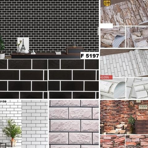 Is75 Wallpaper dinding bata batu alam putih kamar tidur dinding dapur 10 meter real 45cm x 7,8-9m Or