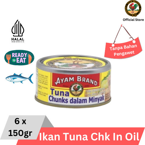 

Ikan Tuna Kaleng Paket 6 pcs Chunk In Oil Ayam Brand 150gr