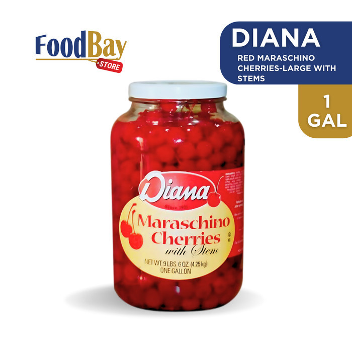 

DIANA - Maraschino Cherries With Stems 1 Gal (4,25 Kg) / Ceri Merah