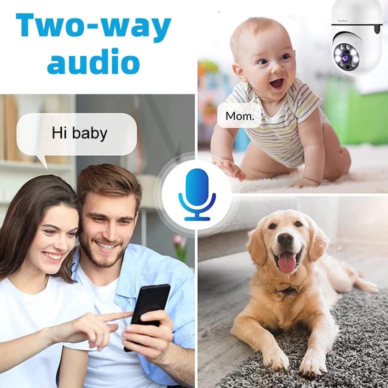 At43 CCTVKamera CCTV Bohlam 4MP 360 Pasang di Dudukan Lampu, WiFi Indoor/Outdoor + Night Vision Warn