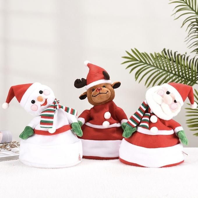 best seller] Boneka Topi Natal Gerak Lampu Musik Dancing Singing Kado Aksesoris Topi Anak Dewasa Orn