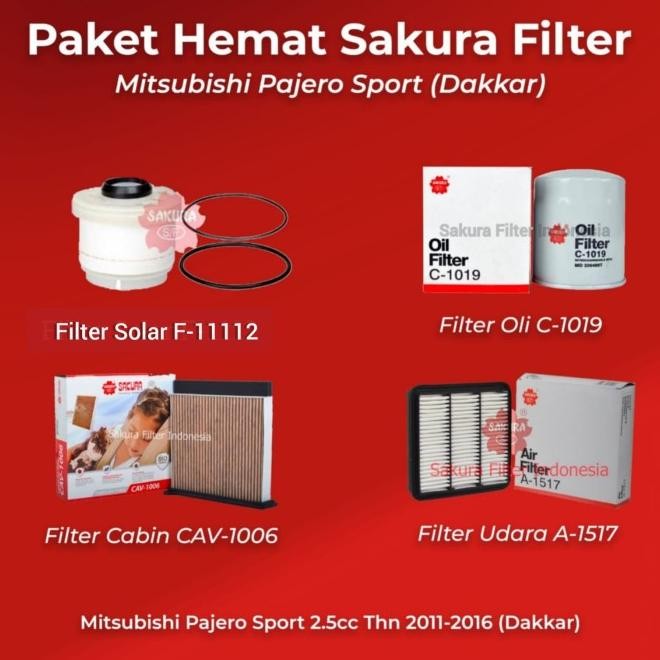 Paket Hemat Sakura Filter Pajero Sport 2.5 11-16 (Udara, Cbn,Fuel,Oli)