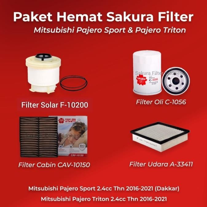 Paket Hemat Sakura Filter Pajero Sport 2.4 16-21 (Udara, Cbn,Fuel,Oli)