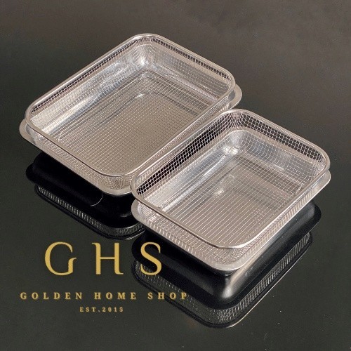 TERLARIS SARINGAN + NAMPAN SEGI KECIL STAINLESS TIRISAN GORENGAN MAKANAN PENYARING MINYAK GORENG