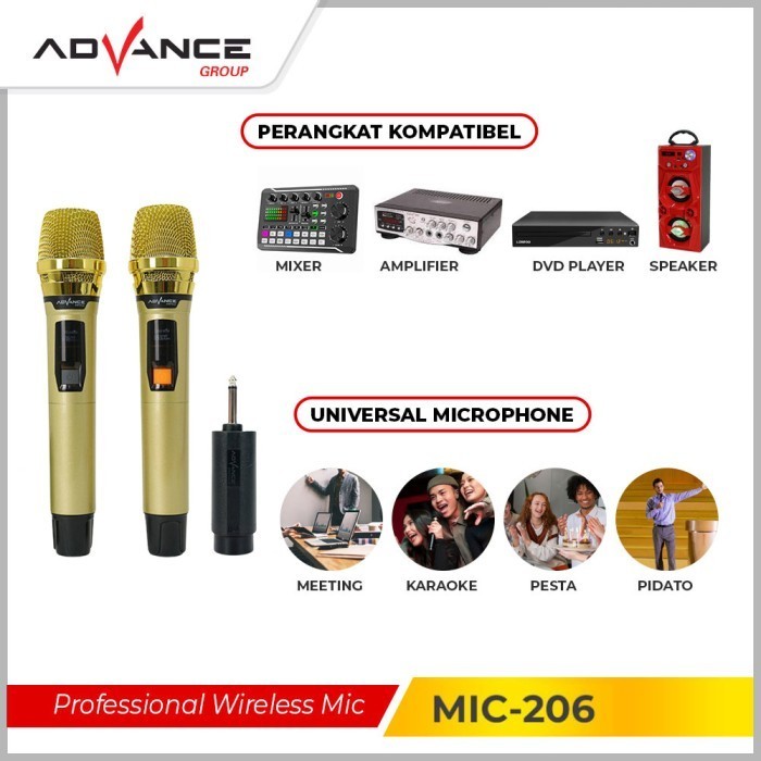 Advance Mic206 Mic Wireless 2 Microphon Mix Karaoke Suara Jernih