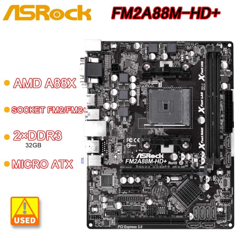 AQS ASRock FM2A88M-HD+ Socket FM2+ AMD A88X Motherboard 2xDDR3 32GB USB 3.1HDMI Micro ATX For A10 AD