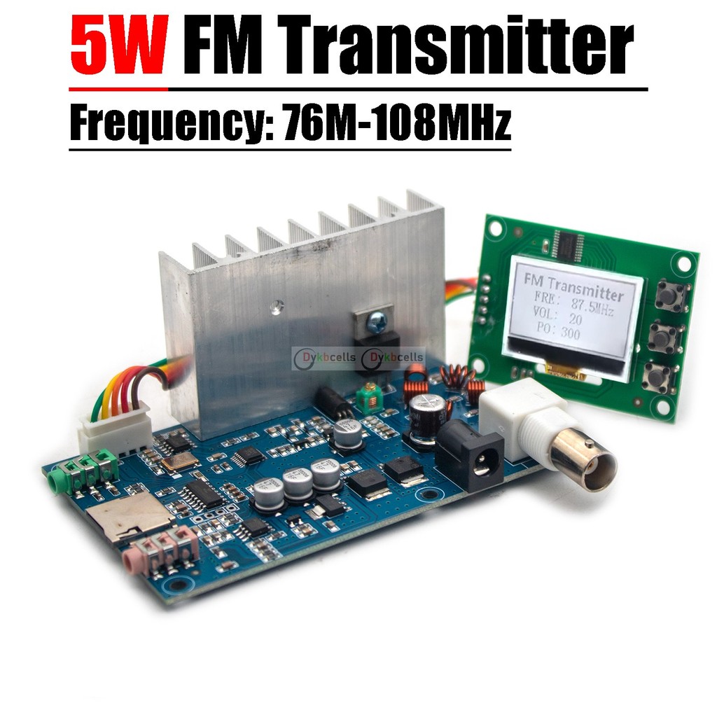 PUJASERRAZ 12V 5W FM Transmitter PLL Stereo Audio FM Broadcast 76-108MHz Digital LCD Display Frequen