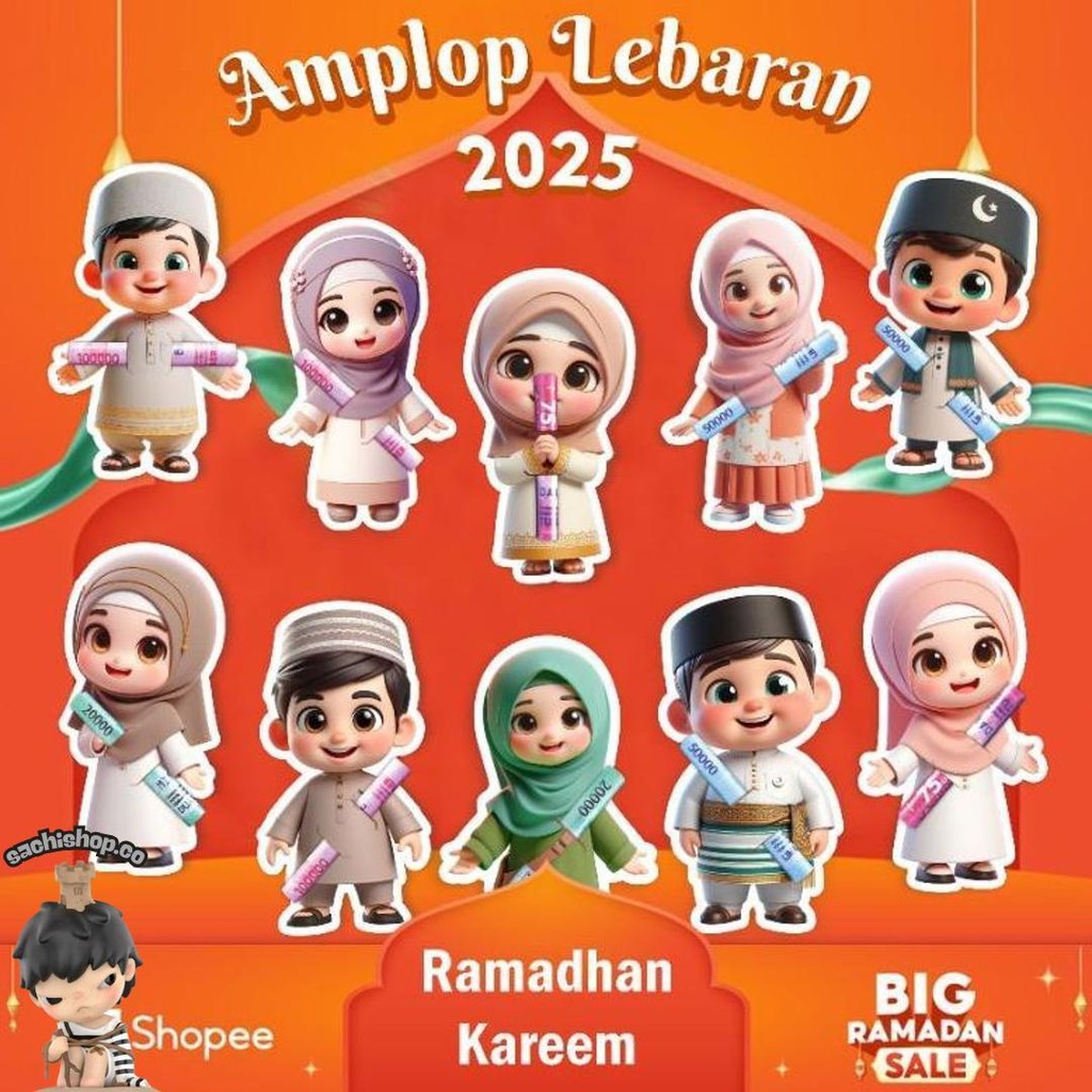 

(50Pcs)Amplop Gemoy Amplop Lebaran 2025 Amplop Karakter Amplop 3D Lucu Amplop Angpao Idul Fitri Lucu Sale