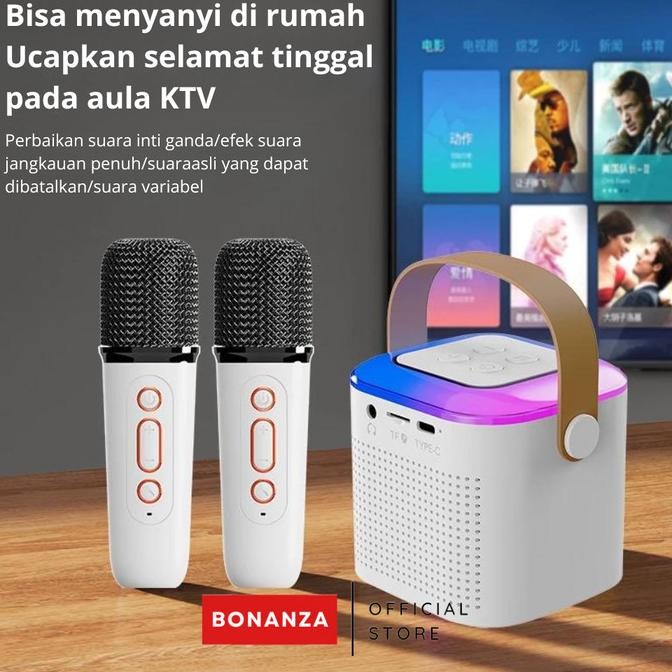 2 Mic Speaker Bluetooth Mini Karaoke Set Wireless Tanpa Kabel