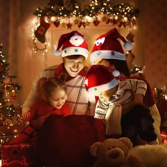 

`````````] (12 PCS ) CXY98 Topi Natal anak Boneka LED / Topi Merry Christmas