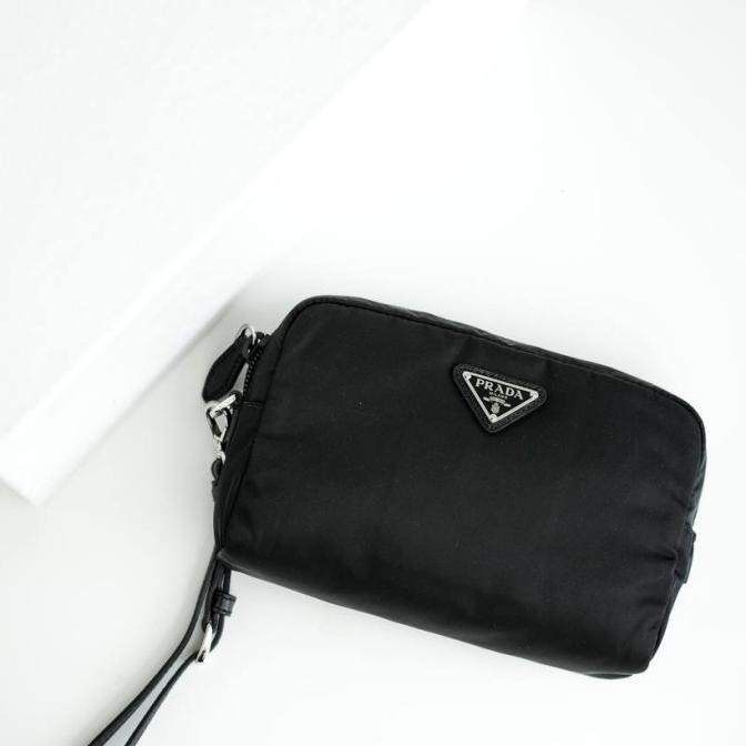 prada nylon pouch black with wrist strap
