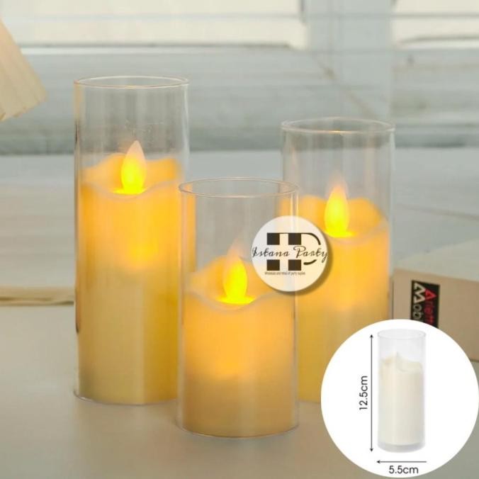 

'+'+'+'+] Lilin Led Gelas Gelombang Swing / Electric Candle Smokeless 12,5cm