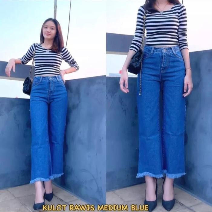 Celana Jeans Heightwaist Kulot Rawis Ootd Hijab Kekinian Asli 100%
