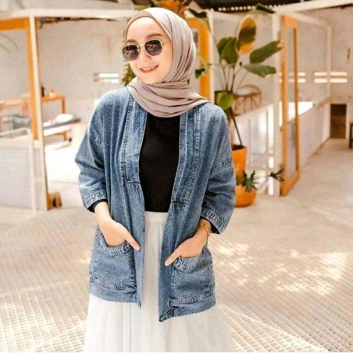 Cardigan Jeans Wanita/ Outer Cardigan Jeans Wanita Jumbo/ Outer Jeans Denim/ Washion Wanita Baju