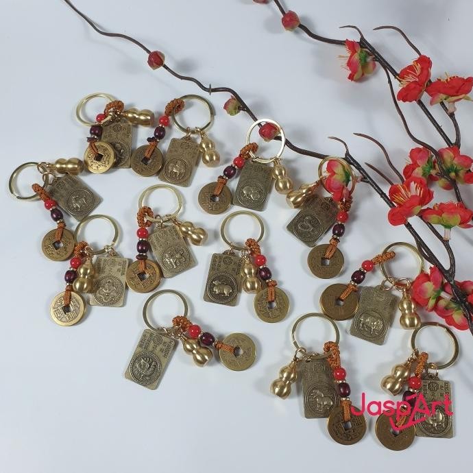 ,,,,,,,] GANTUNGAN KUNCI 12 SHIO BAHAN TEMBAGA Gantungan Koin Keberuntungan