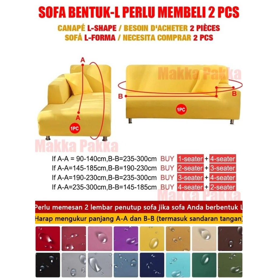 WATERPROOFING SOFA COVER PATTERN POLOS SARUNG SOFA SUDUT ELASTIS TAHAN AIR 1/2/3/4 KURSI PENUTUP SOF