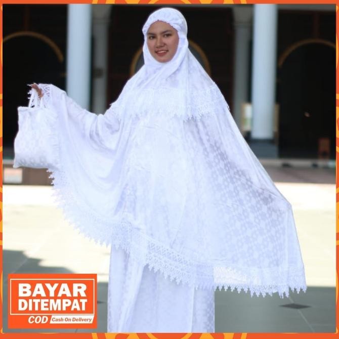 Promo COD mukena dewasa setelan sutra asli original sutera putih polos jumbo COD
