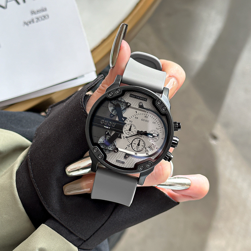GUOU Unisex Style Quartz Watch Multi-Functional Five-Pin Silicone Watch No Gender Casual Watch