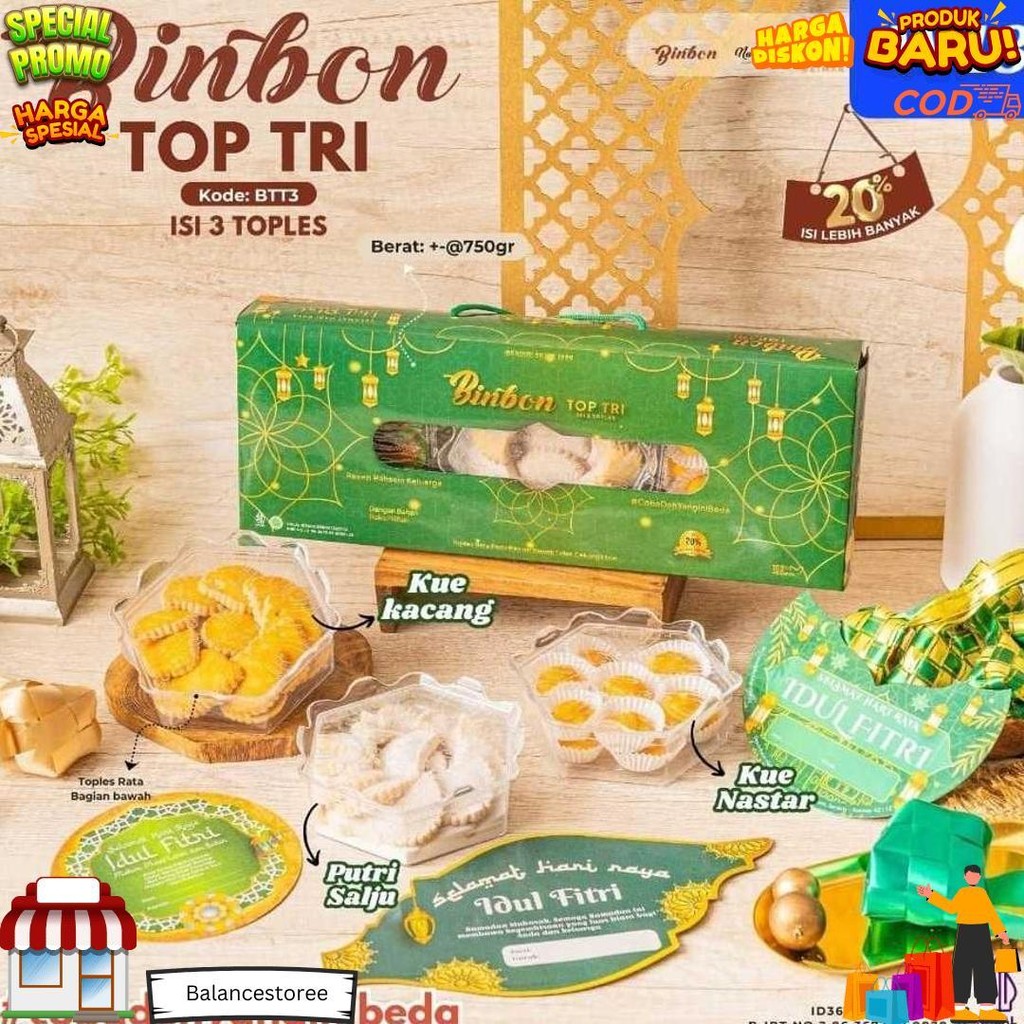 

Apazada - Kue Kering Lebaran Binbon Top Tri Squash / Hampers Kue Lebaran Paket 3 Toples + 1 Sirup D Promo Puncak