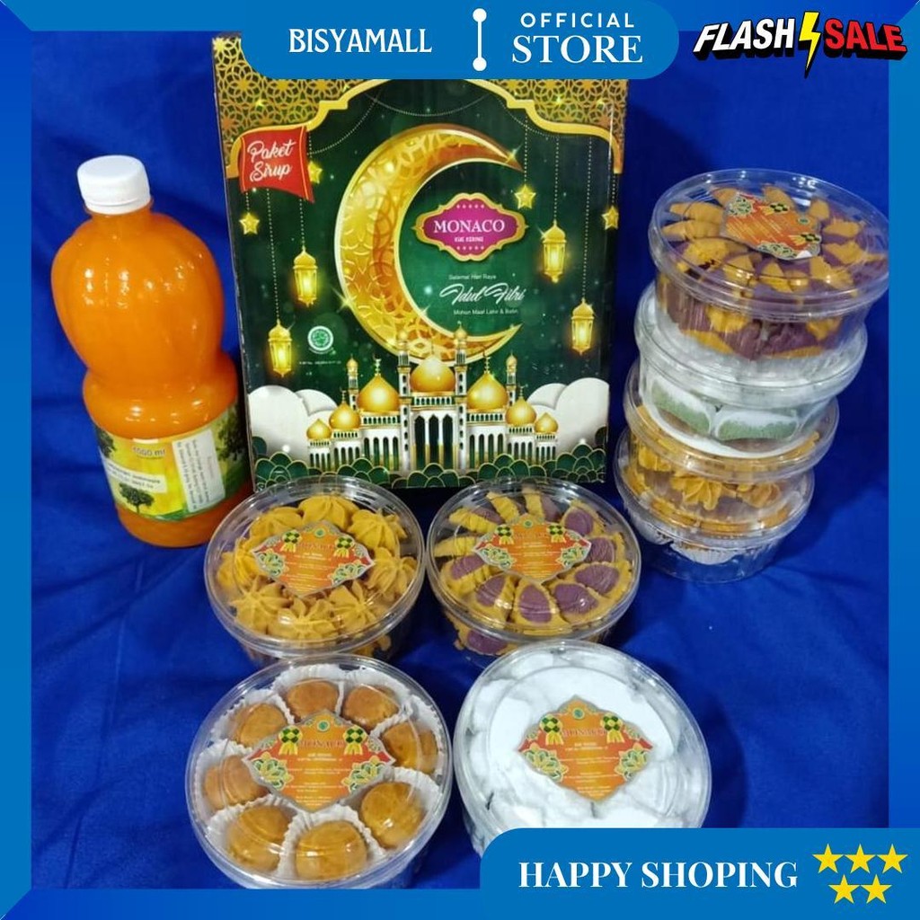 

Apazada - Kue Kering Lebaran Monaco Squash Halal / Hampers Kue Lebaran Paket 4 Toples Set 1 Sirup Murah Enak Terbaru D Best Seller