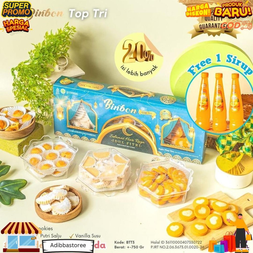 

Rmdodo - Kue Kering Lebaran Top Tri Squash Halal / Hampers Kue Lebaran Paket 3 Toples + 1 Sirup D Terlaris