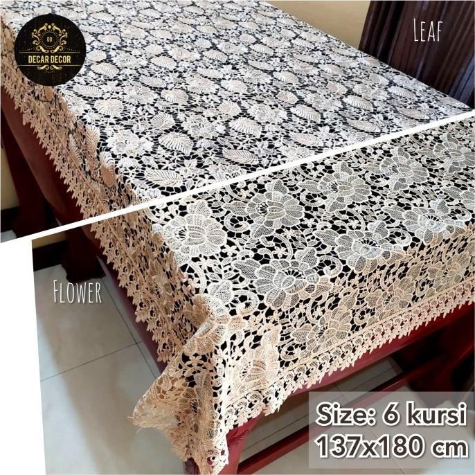 taplak meja makan bordir mewah cantik - taplak shabby 6 kursi