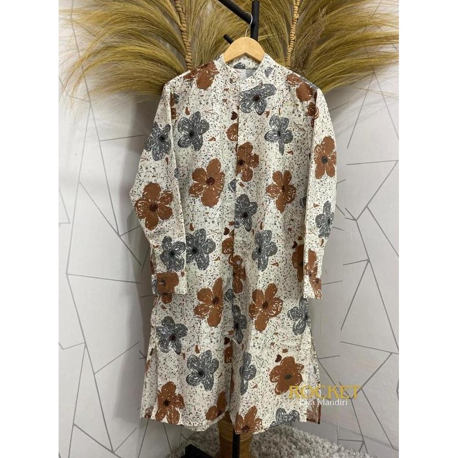 Fanesha Long Tunik Motif Bunga Katun