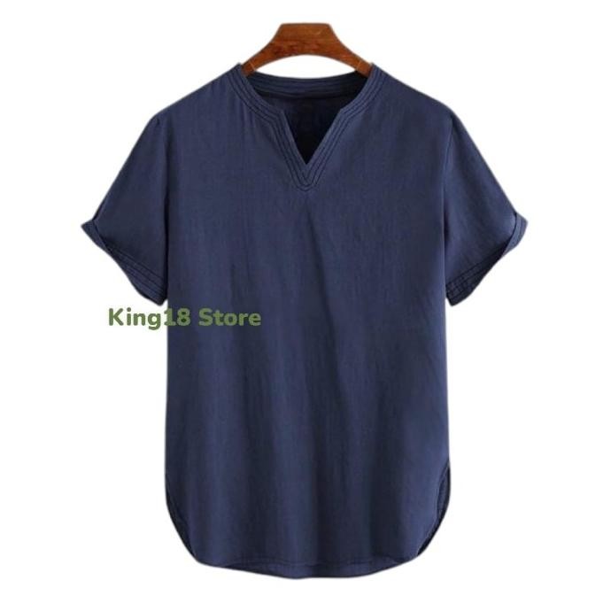 BAJU KOKO ADAM POLOS KERAH V LENGAN PENDEK PRIA SIZE S-3XL TERBARU BAJU KOKO LEBARAN 2025 MUSLIM PRI