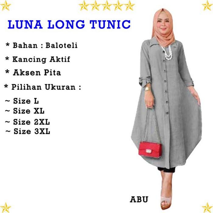 Luna Long Tunik Jumbo,Baju Fashion Wanita Muslimah Busana Muslim Long Tunik Jumbo Wanita Model