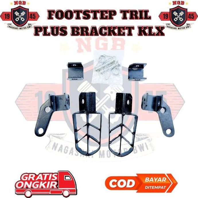 Footstep Tril Plus Bracket Klx - Foot Step Motor Trel Kawasaki Klx Plus Bracket Original Variasi Mot