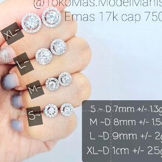 Anting giwang tusuk emas putih diamond looks 750 kadar 17 K best selle