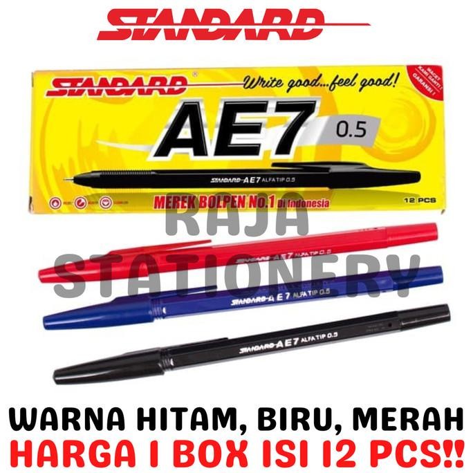 

STANDARD AE7 0.5 BLACK BLUE RED BALL PEN BOLPEN PENA PEN STANDARD AE7 HITAM BIRU MERAH 0.5 LUSIN BOX [12PCS]