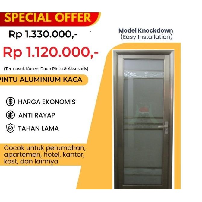 Pintu Kaca Kamar Mandi Aluminium / Pintu Kamar Mandi Full Kaca TRM