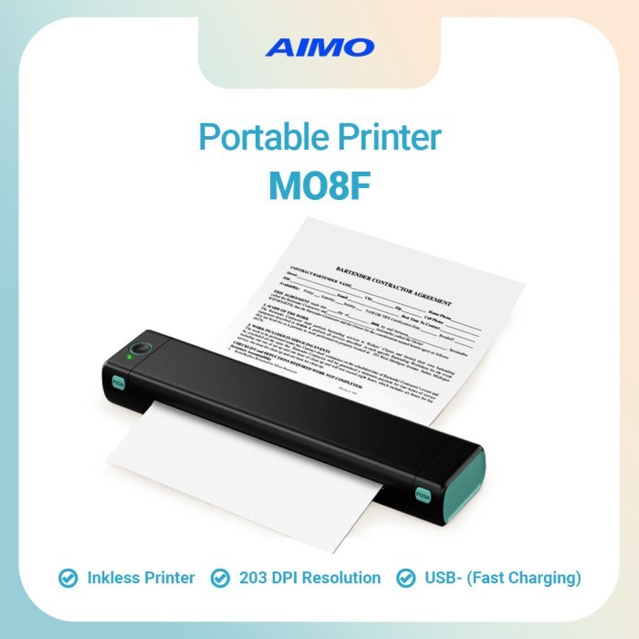 TERBARU - AIMO M08F Portable Thermal Printer A4 HVS Wireless Bluetooth Inkless Printer Tanpa Tinta