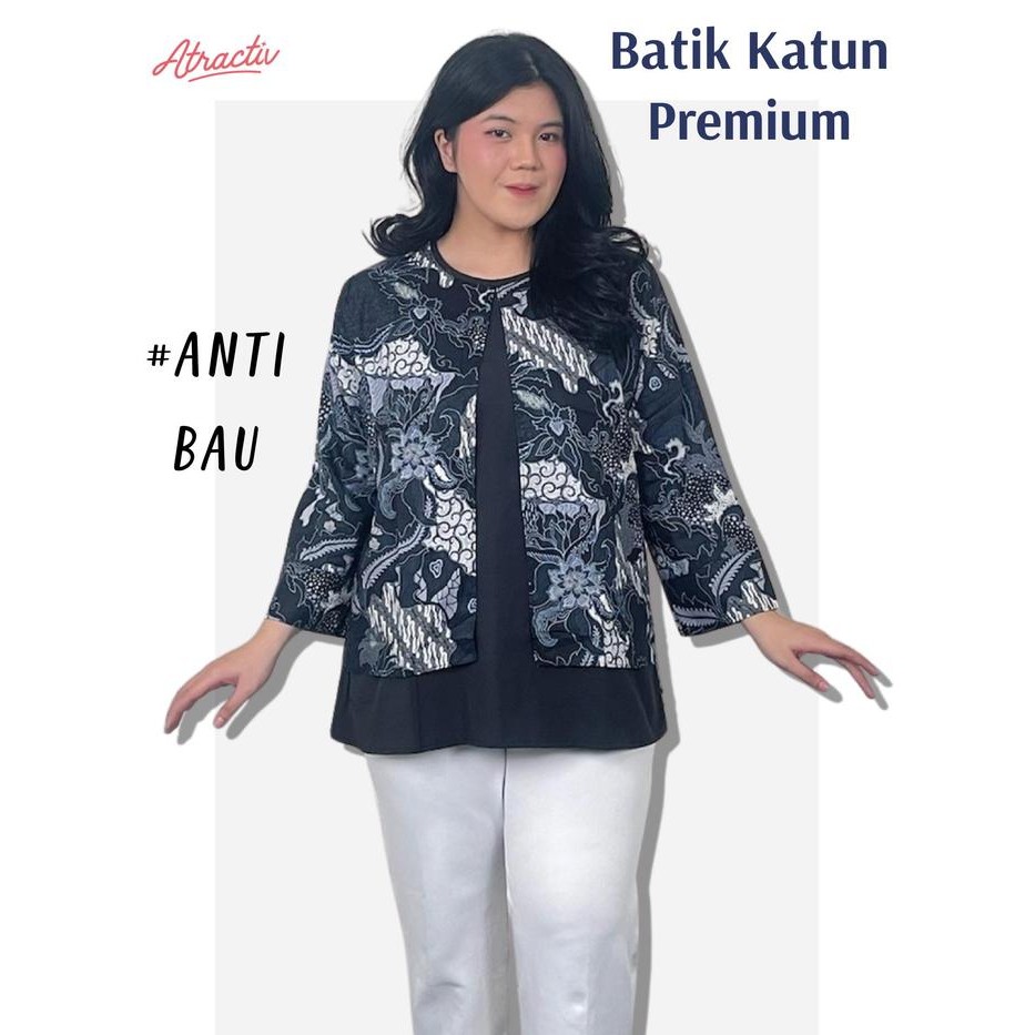 ATRACTIV Blouse Batik Jumbo LD120 LD130 LD135 LD142 Atasan Batik Layer Big Size Wanita Baju Kantor